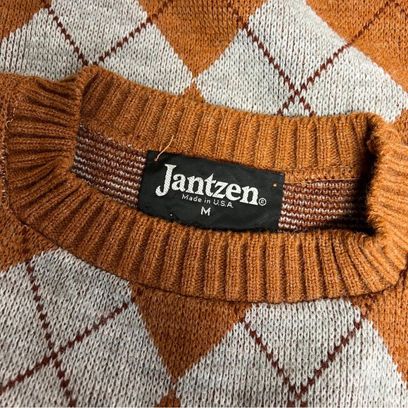 JANTZEN VINTAGE RUST ORANGE & GRAY CREWNECK GRANDPA SWEATER MEN MED - Picture 11 of 15